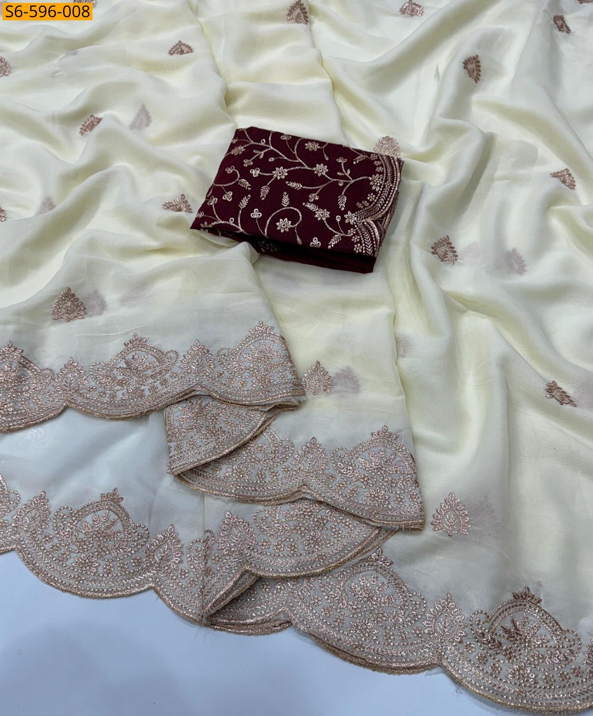 Half White Star Georgette  Saree