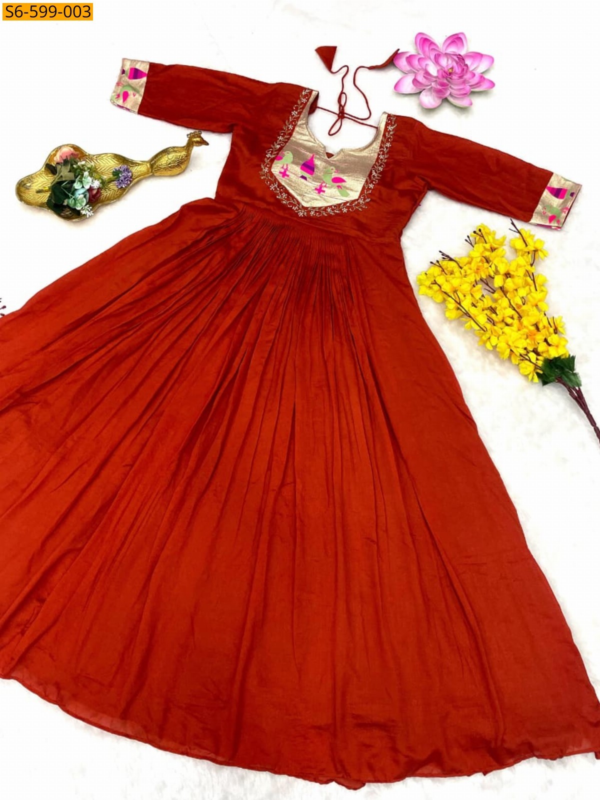 Orange Paithani Gown