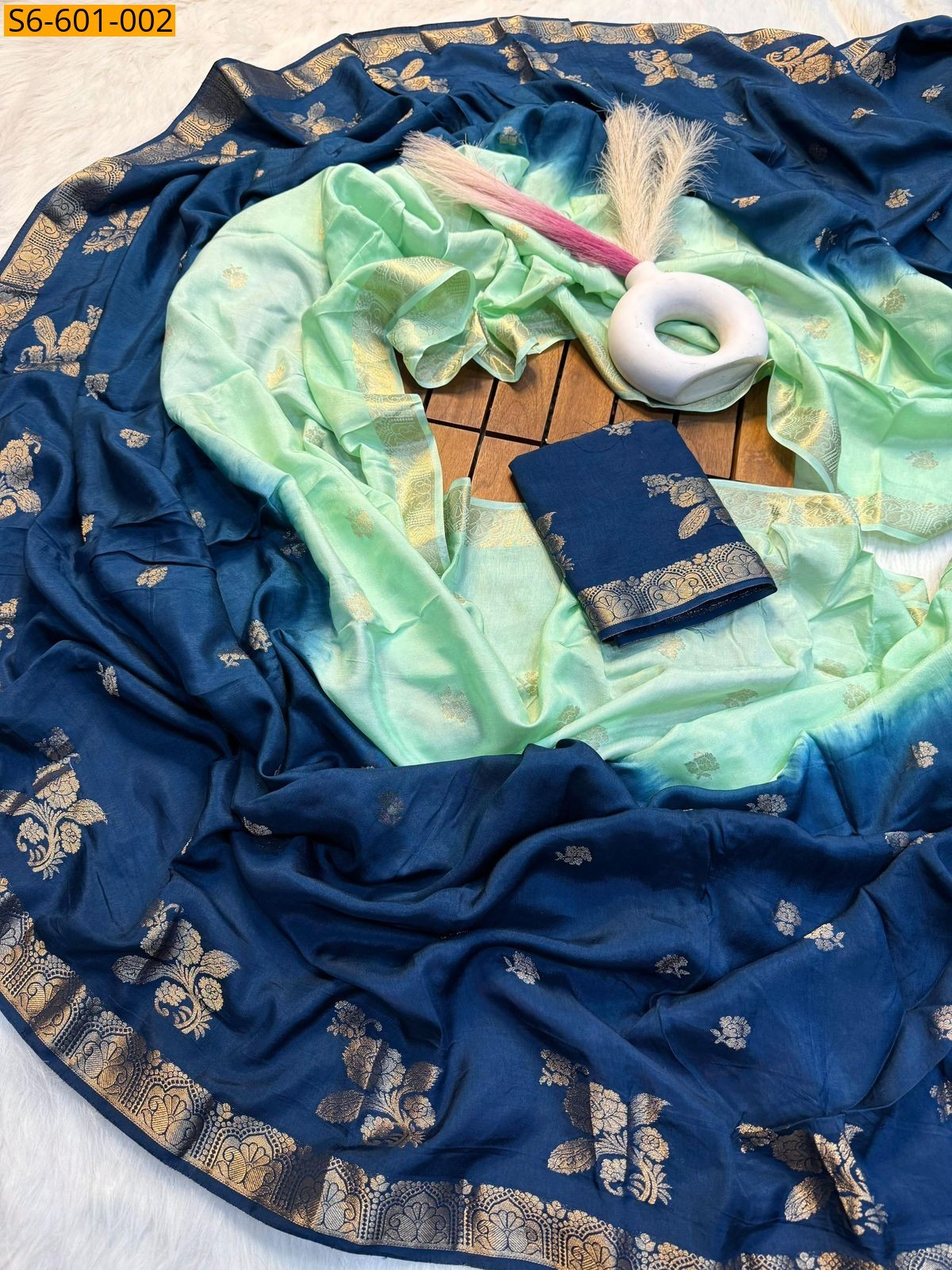 Blue Muslin Silk Shaded Saree