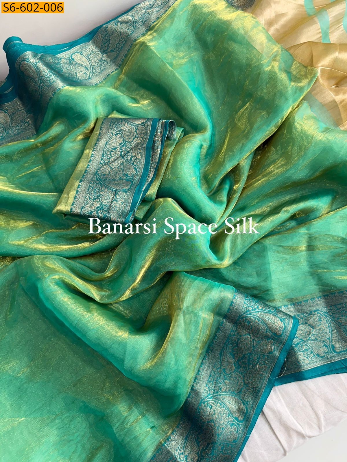 Light Green Banarasi space silk Saree