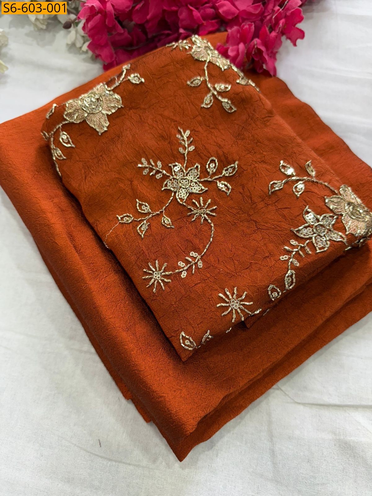 Rust orange Crush Rangoli Saree