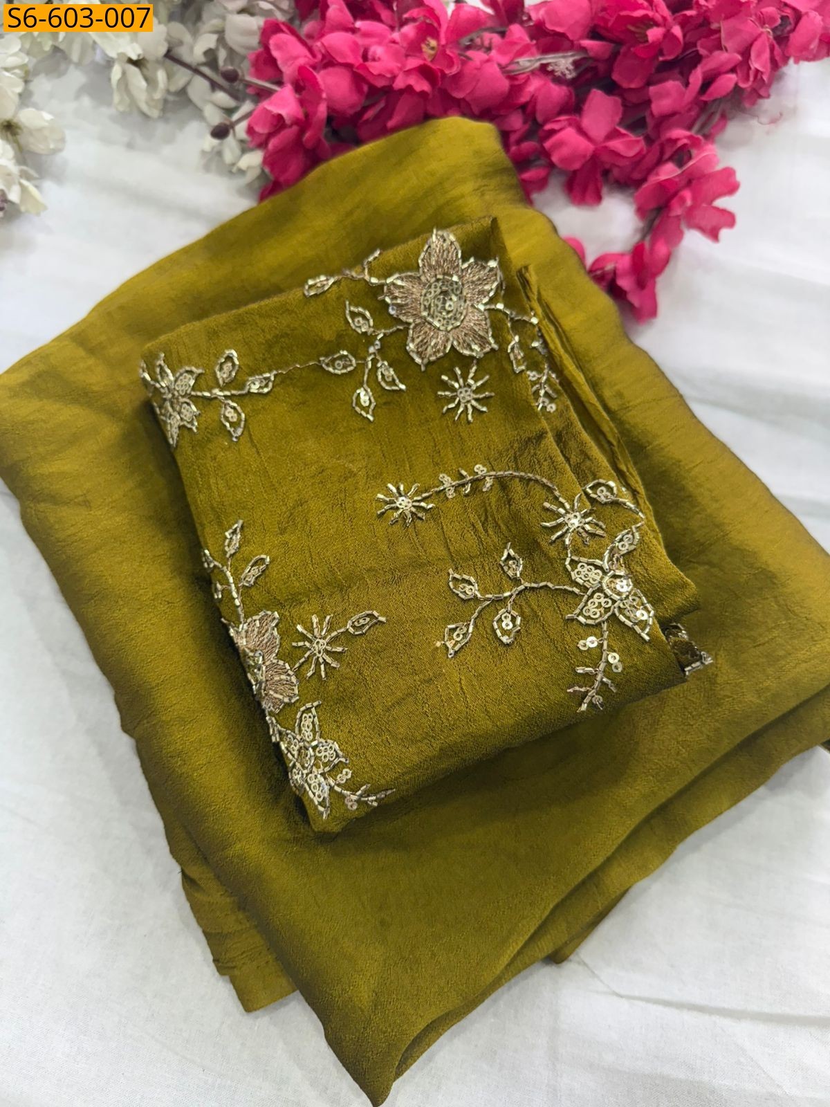 Olive Green Crush Rangoli Saree