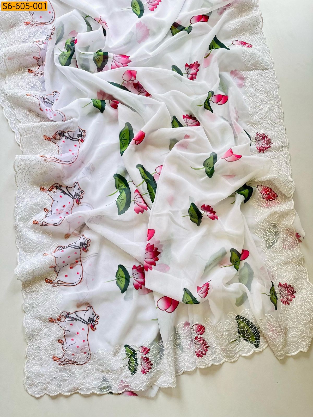 Half White Fancy georgette saree