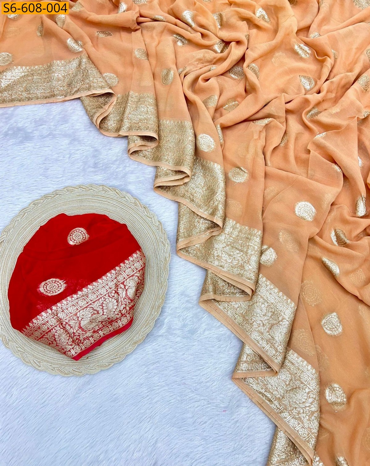 Light Orange Viscose georgette sarees