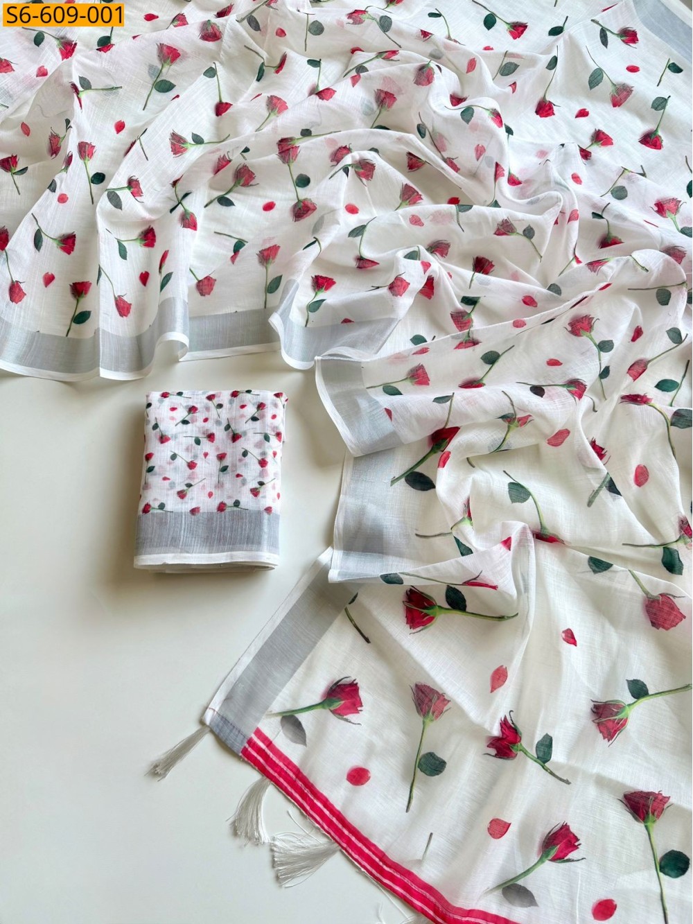 Soft linen floral printed sarees