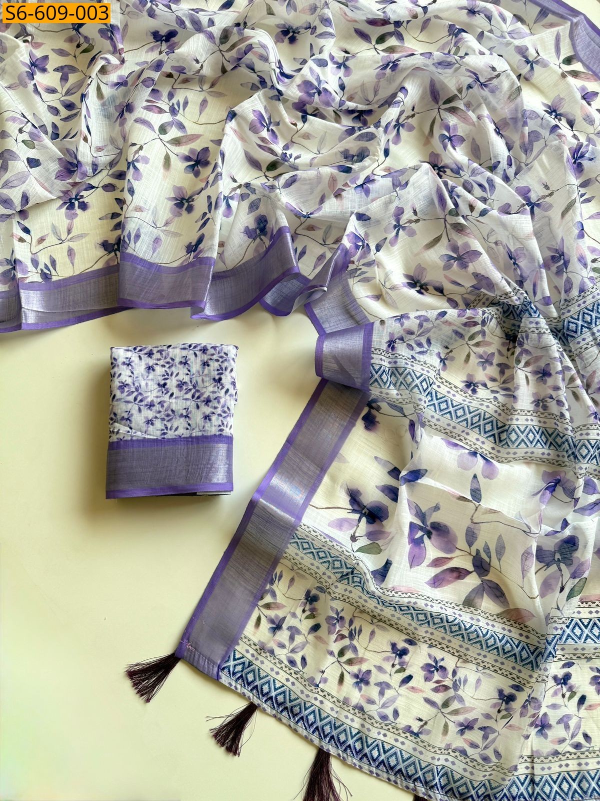 Half White Soft linen floral printed sarees