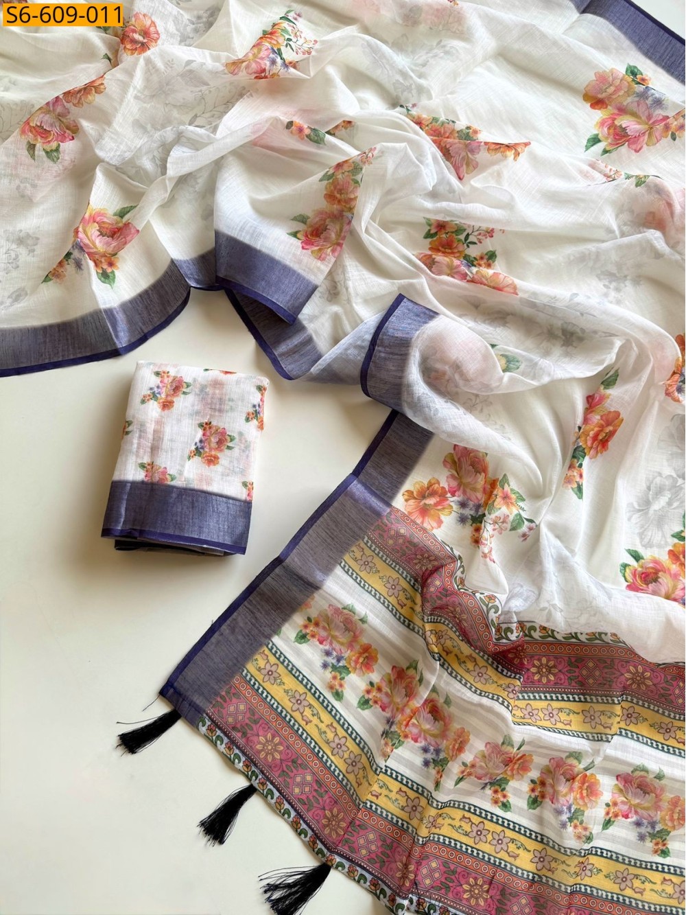 Soft linen floral printed sarees