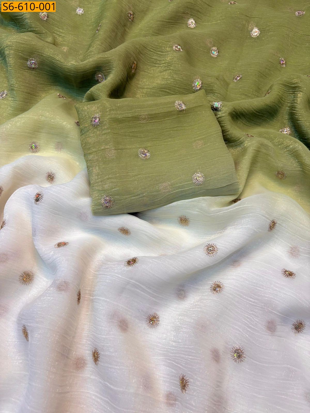 White With Green Party wear shaded sarees