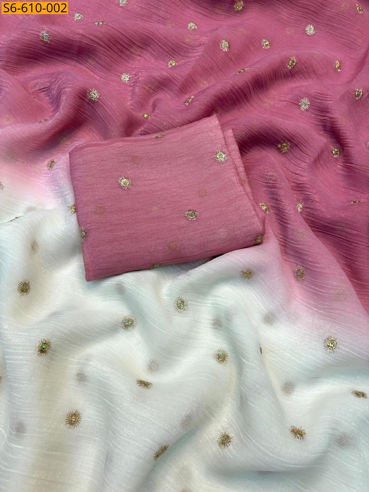 White With Pink Party wear shaded sarees