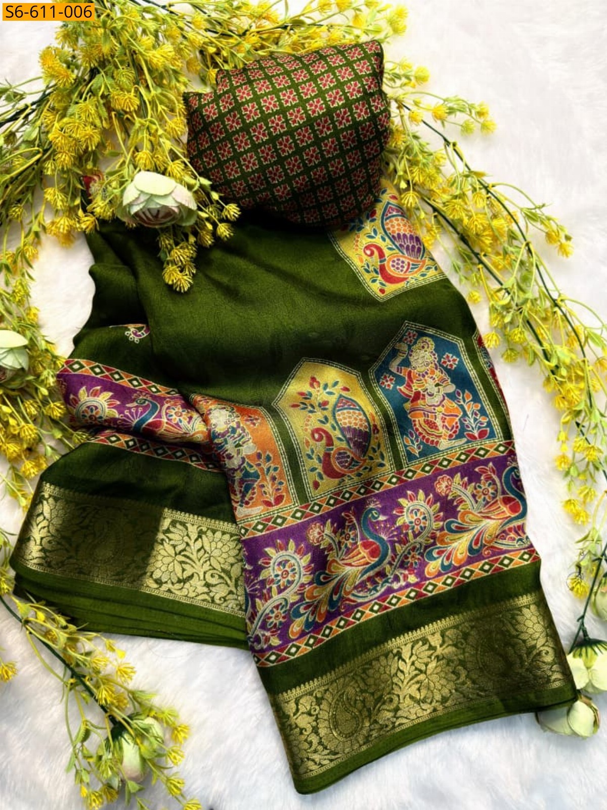Green Fancy marshmellow sarees
