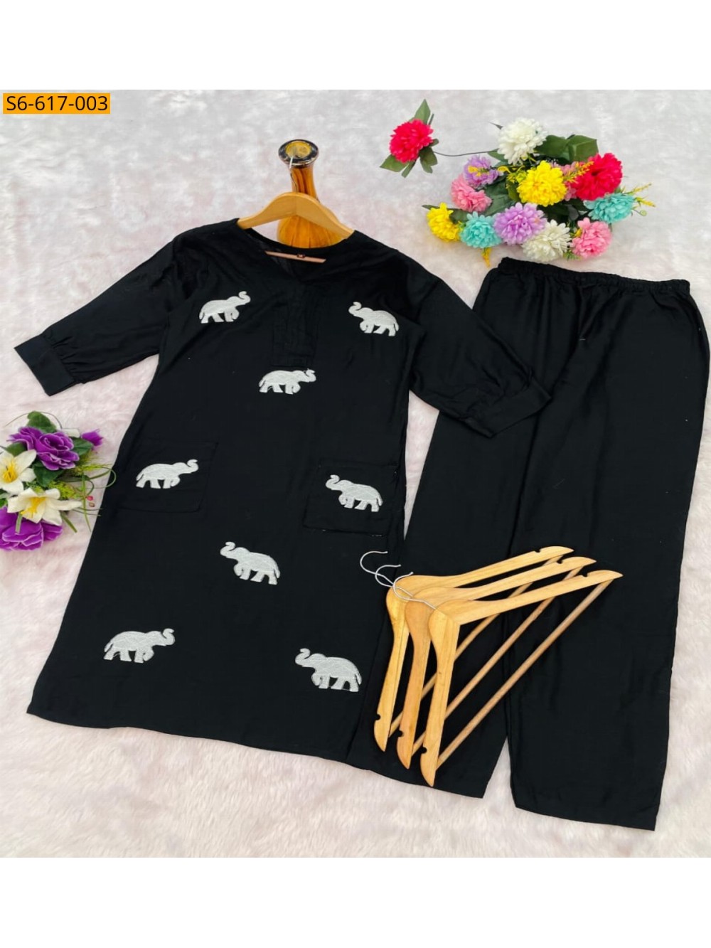 Black Rayon Kurti Plazzo Set Black Rayon Kurti Plazzo Set