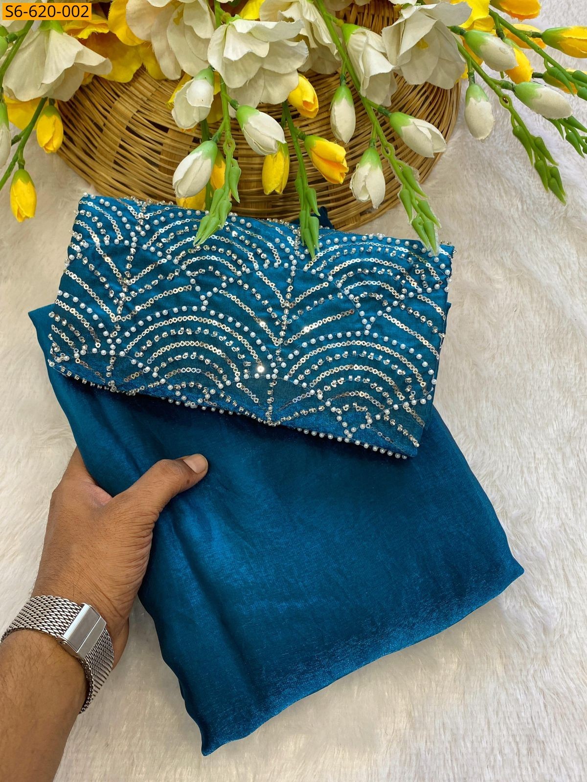 Blue Fandy Satin Saree