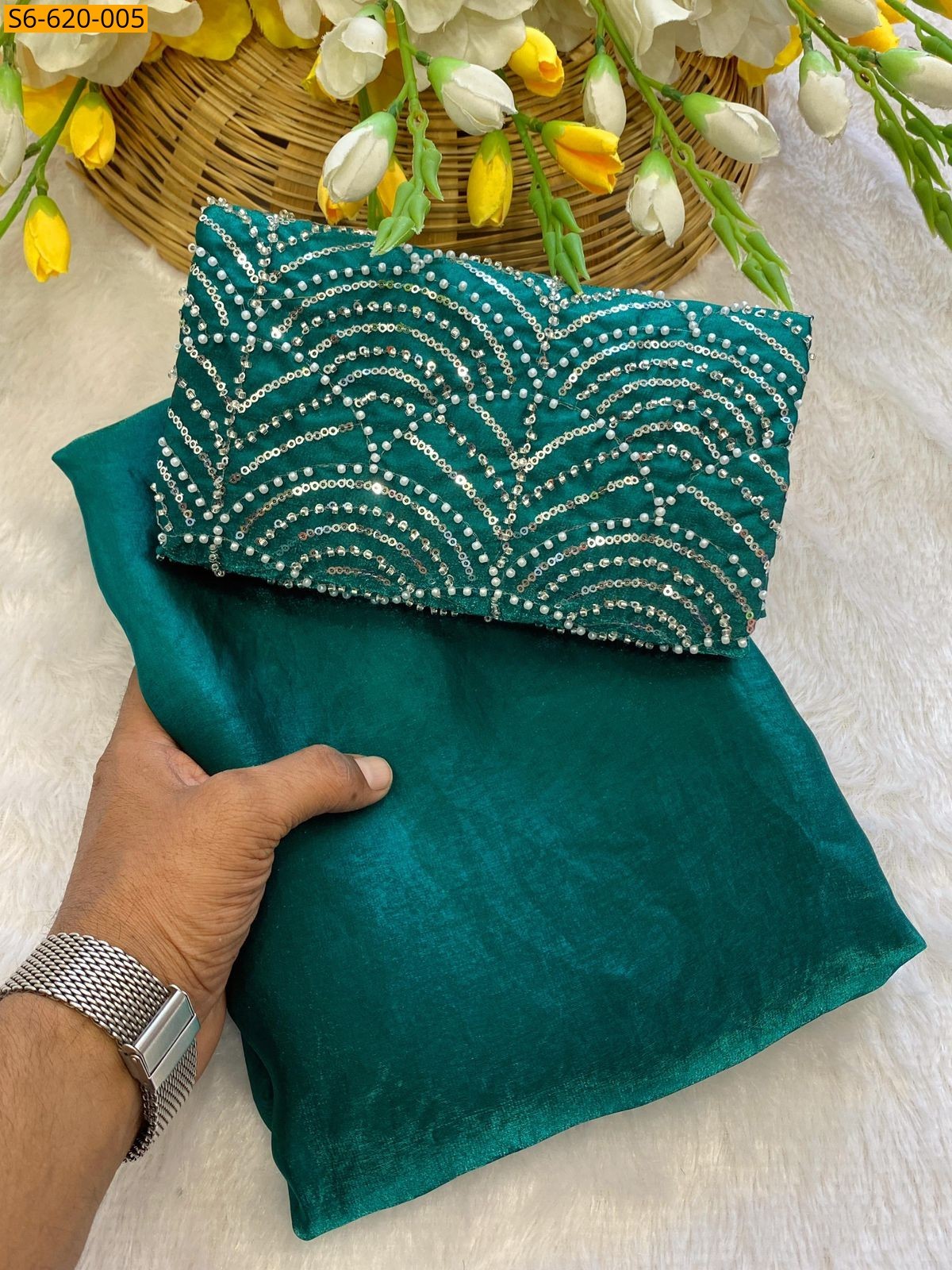 Green Fandy Satin Saree