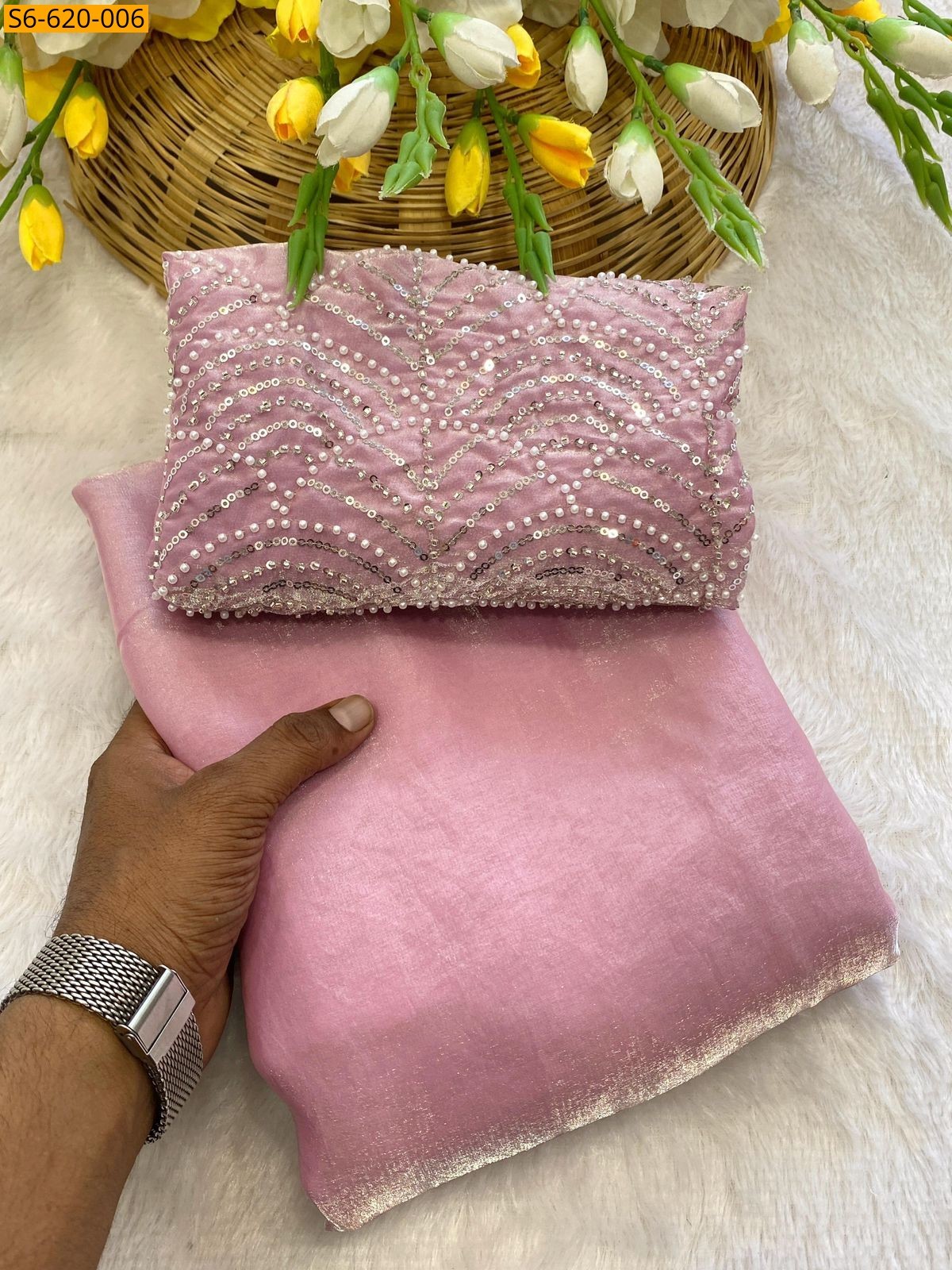 Pink Fandy Satin Saree