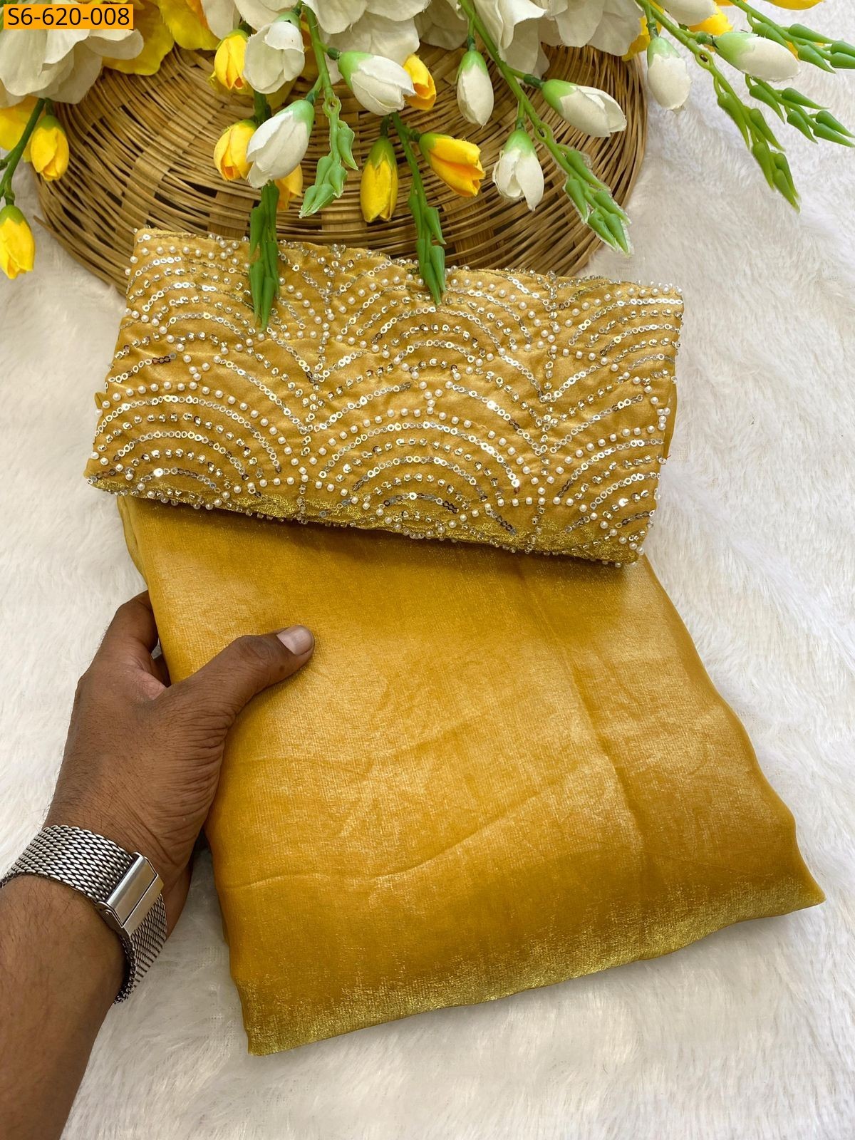 Yellow Fandy Satin Saree