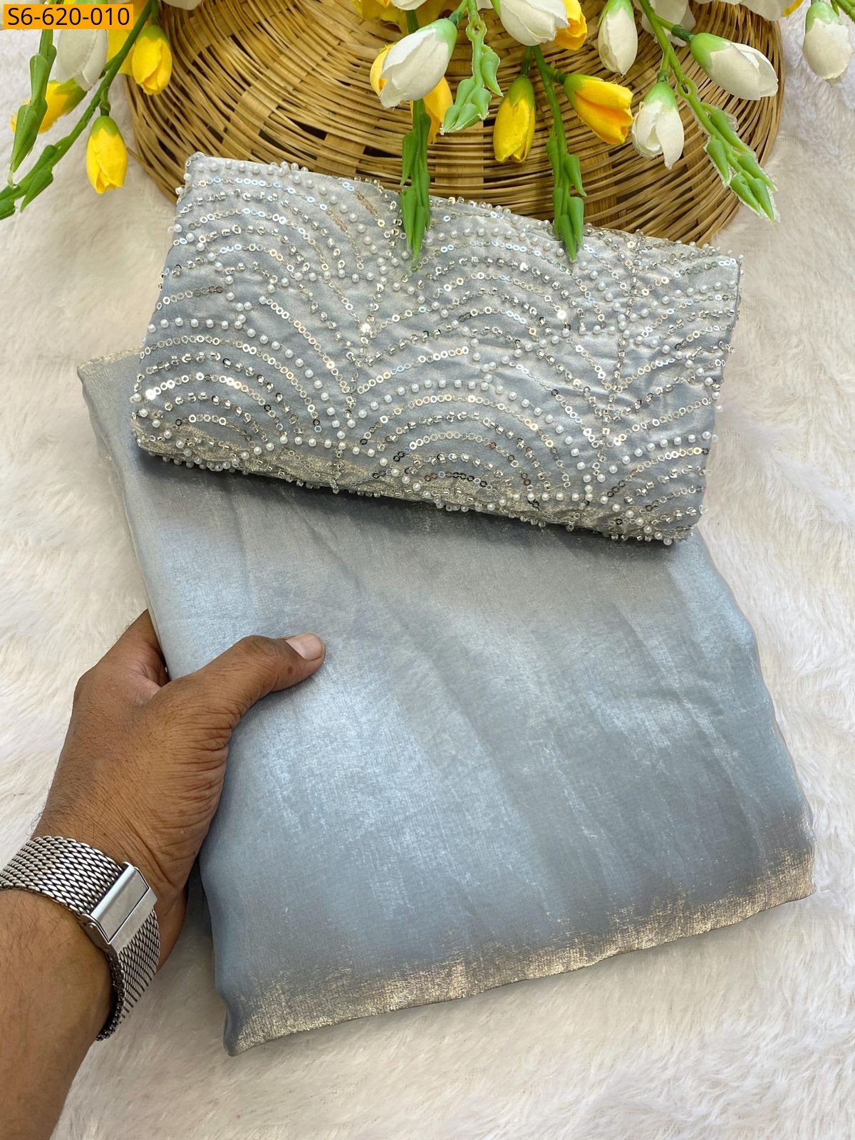 Light Blue Fandy Satin Saree