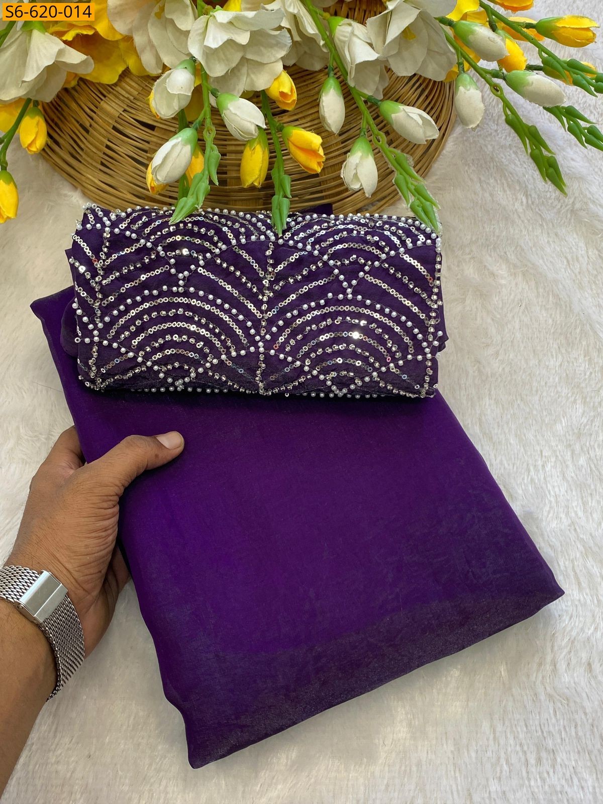 Purple Fandy Satin Saree