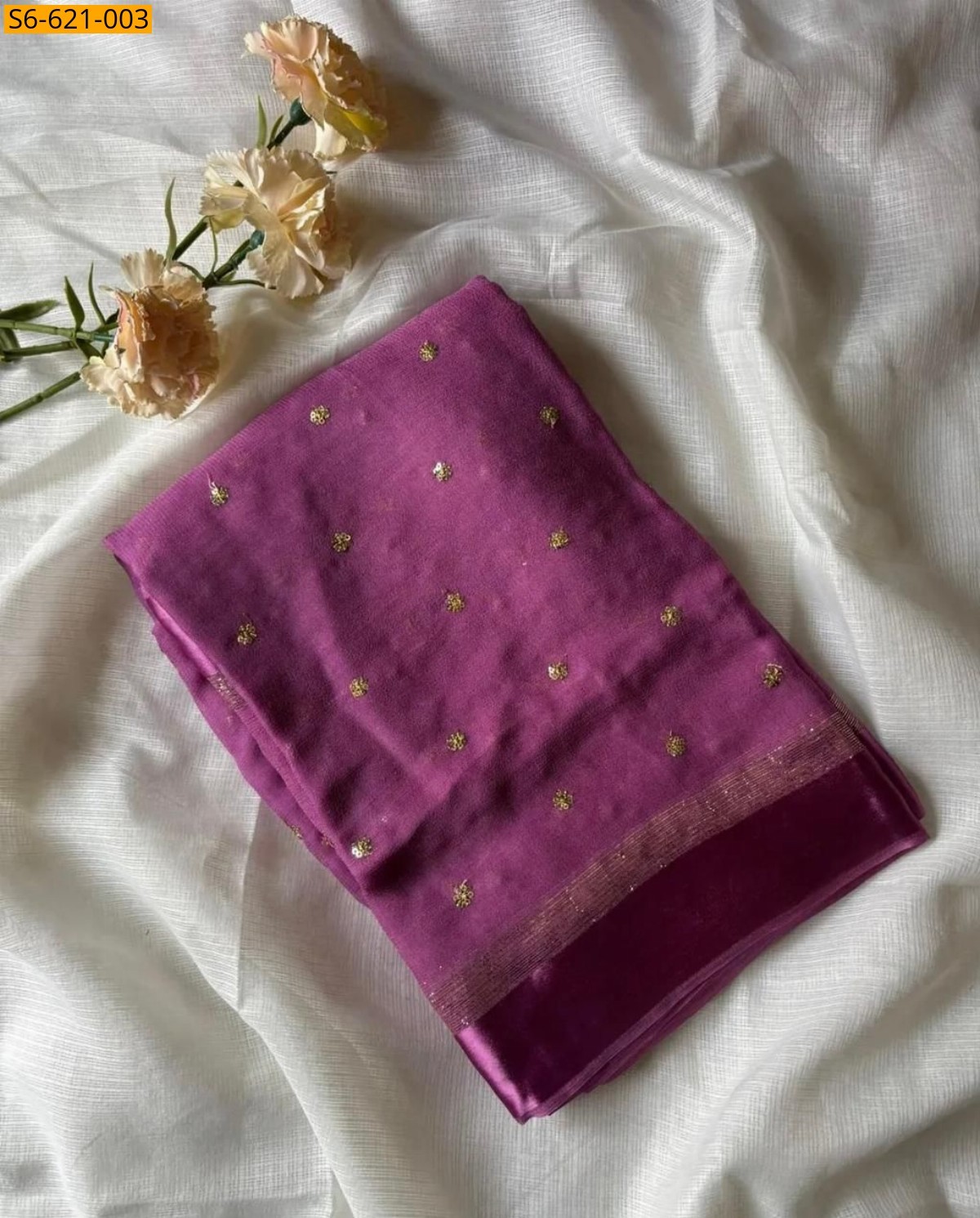 Dark Pink Viscose Georgette Saree