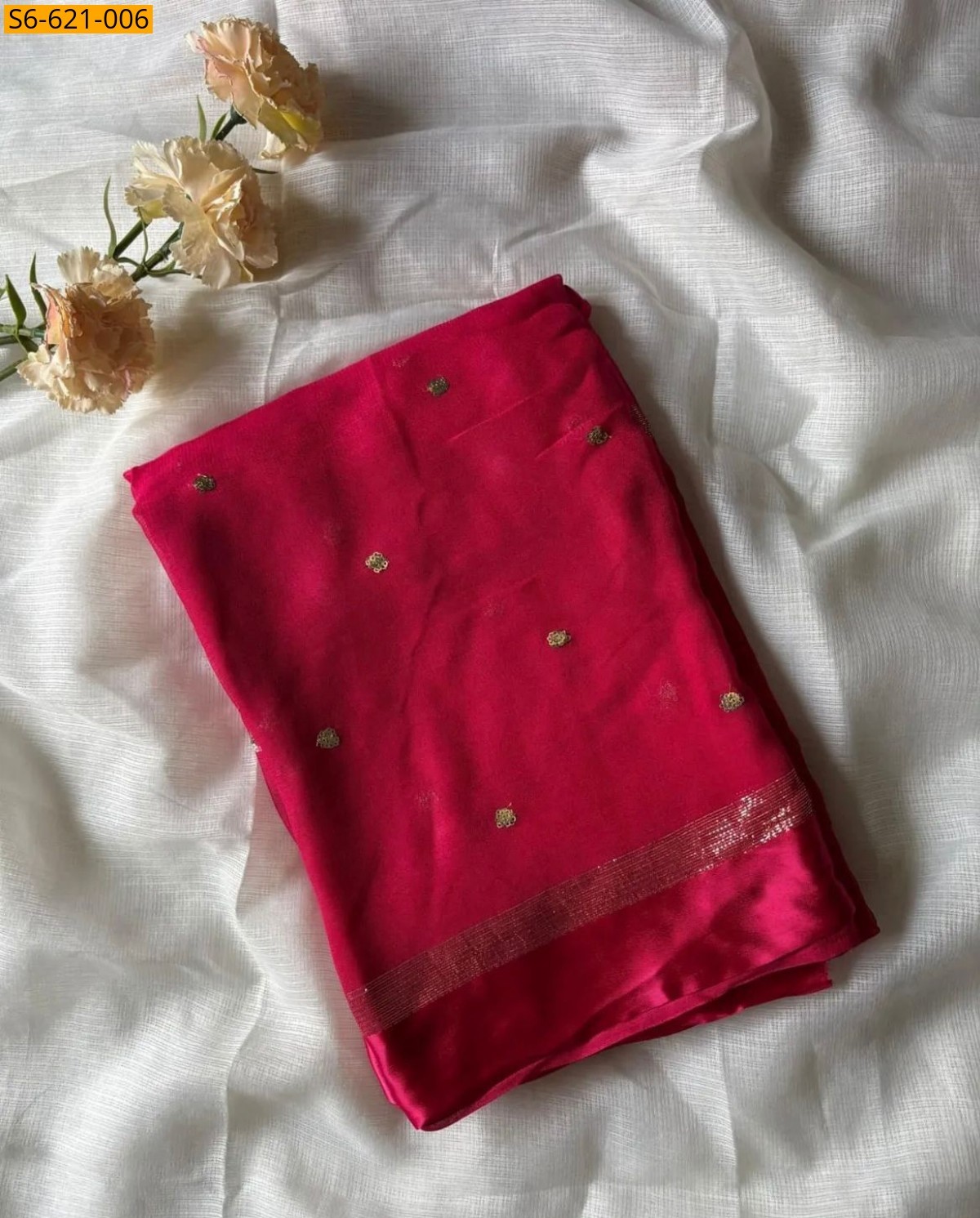 Dark Pink Viscose Georgette Saree