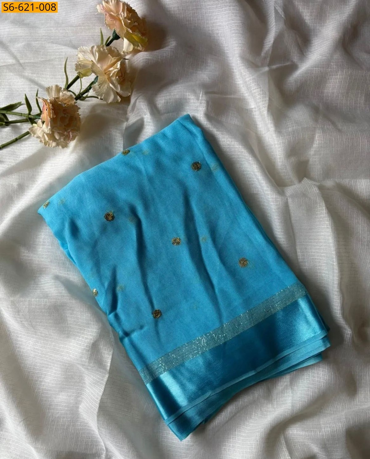 Sky Blue Viscose Georgette Saree