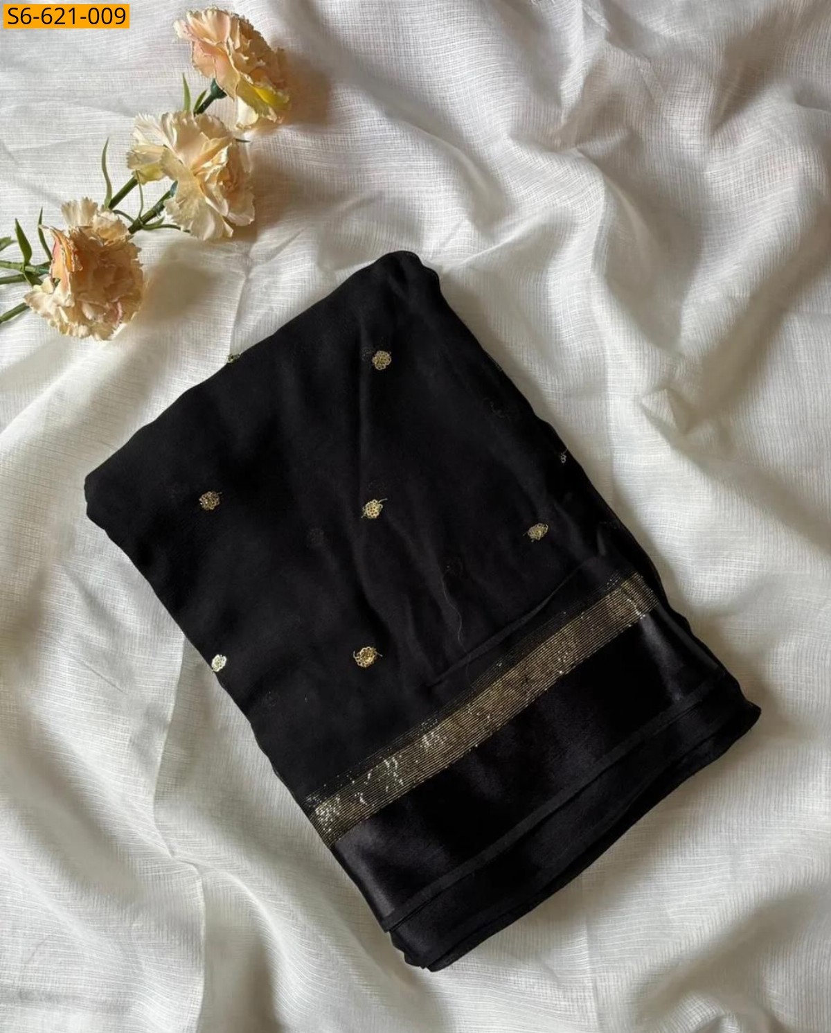 Black Viscose Georgette Saree