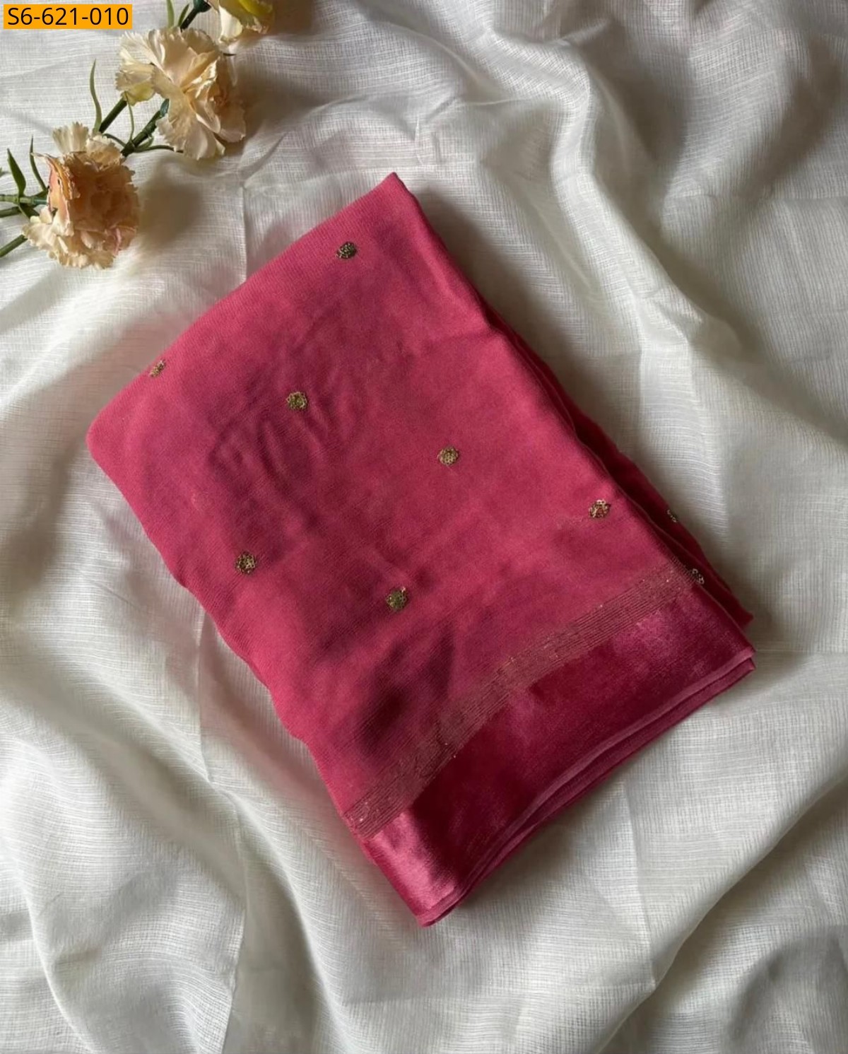 Pink Viscose Georgette Saree