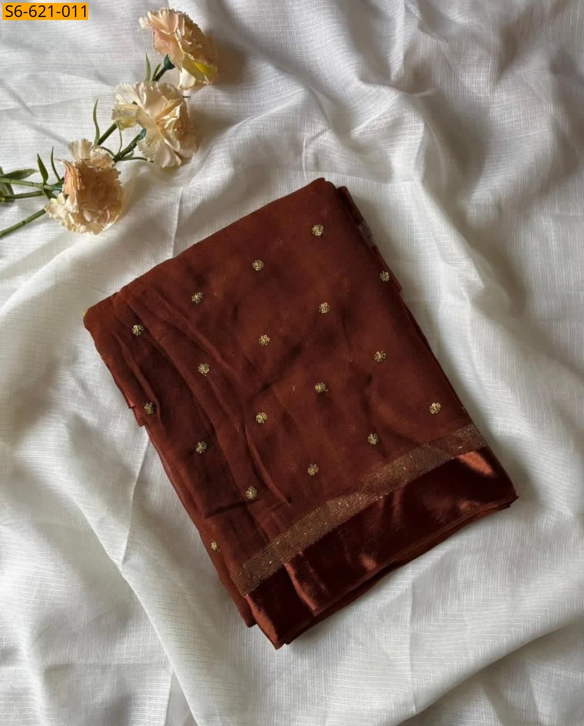 Dark Brown Viscose Georgette Saree