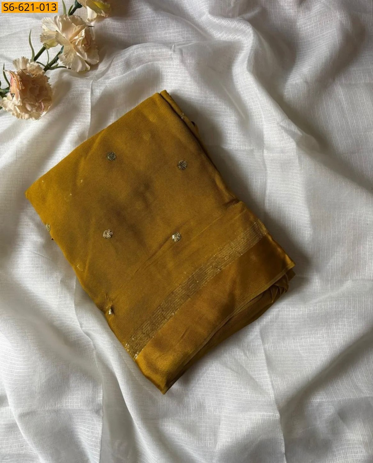 Mustard Yellow Viscose Georgette Saree