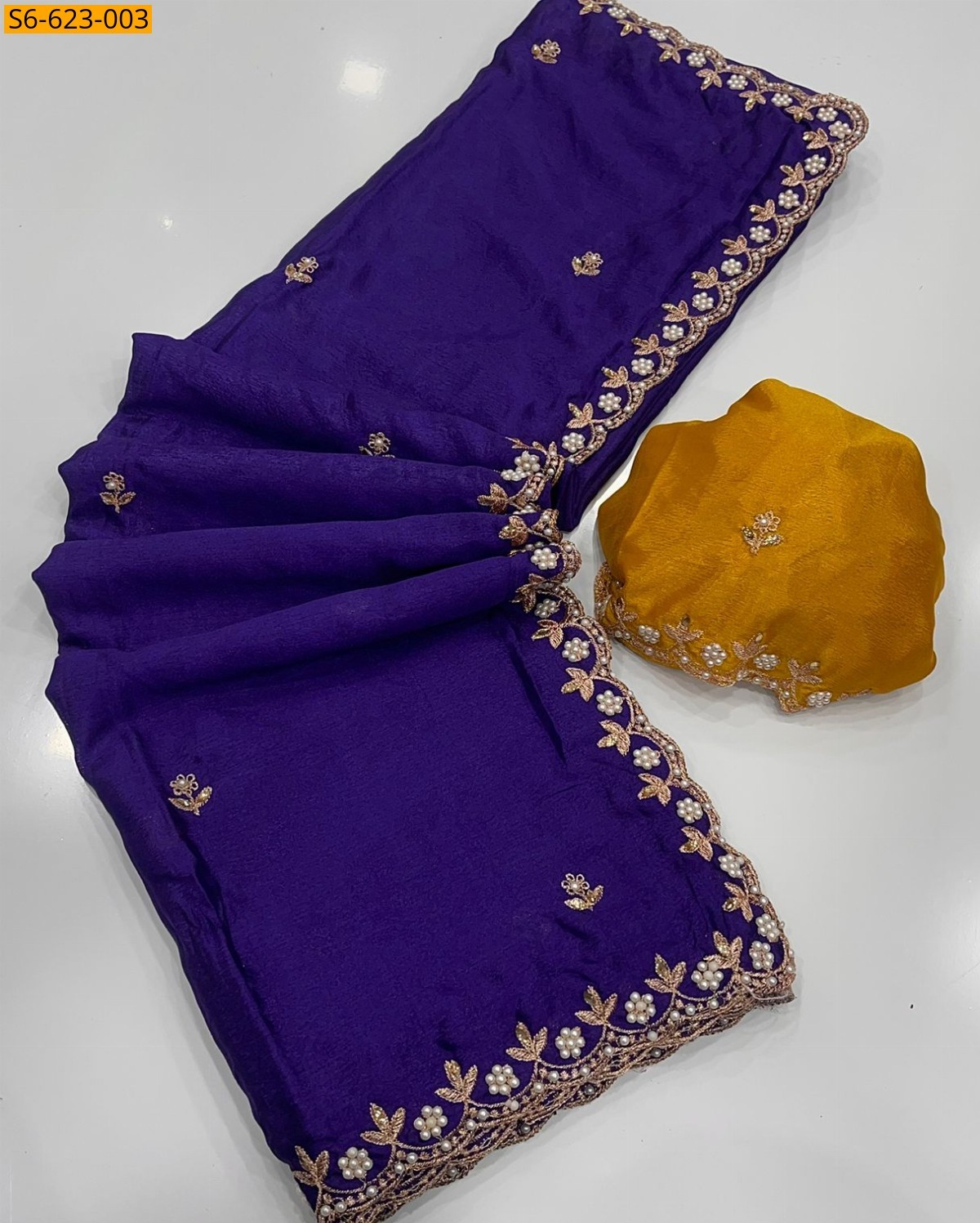 Blue Chinon handwork Saree