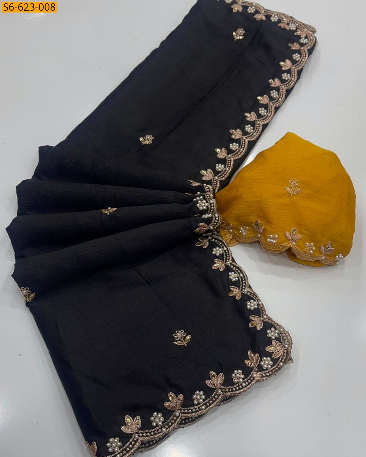 Black Chinon handwork Saree