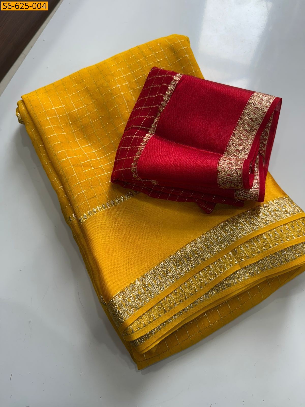 Yellow Viscose georgette saree
