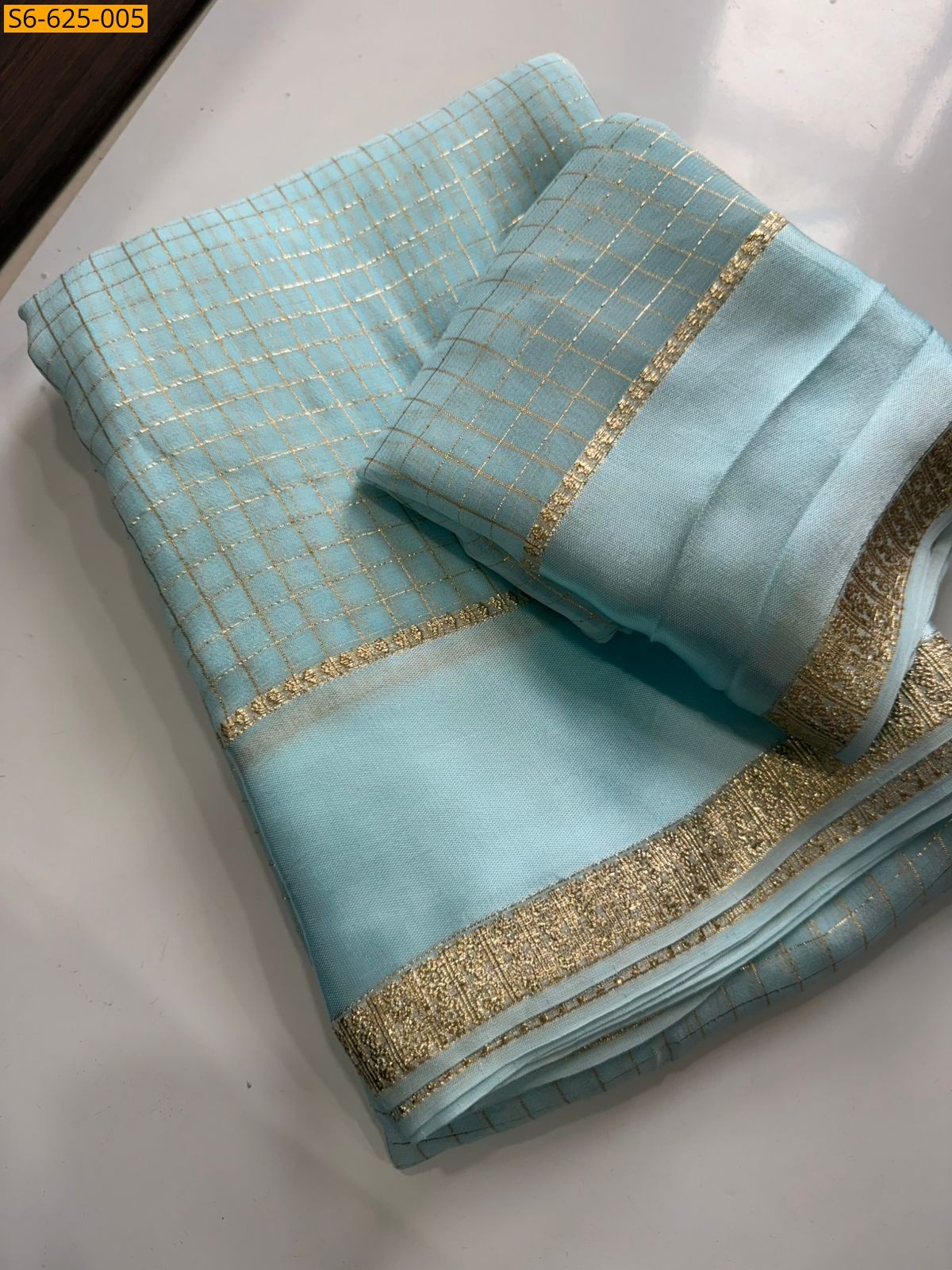 Blue Viscose georgette saree
