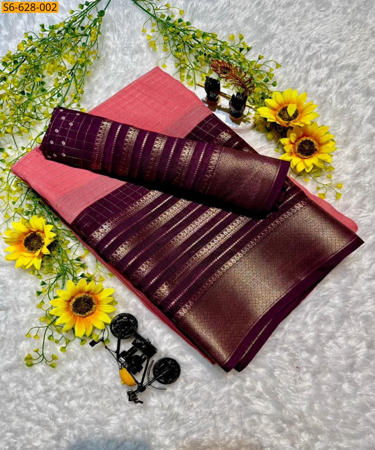 Peach Fancy mysore silk saree