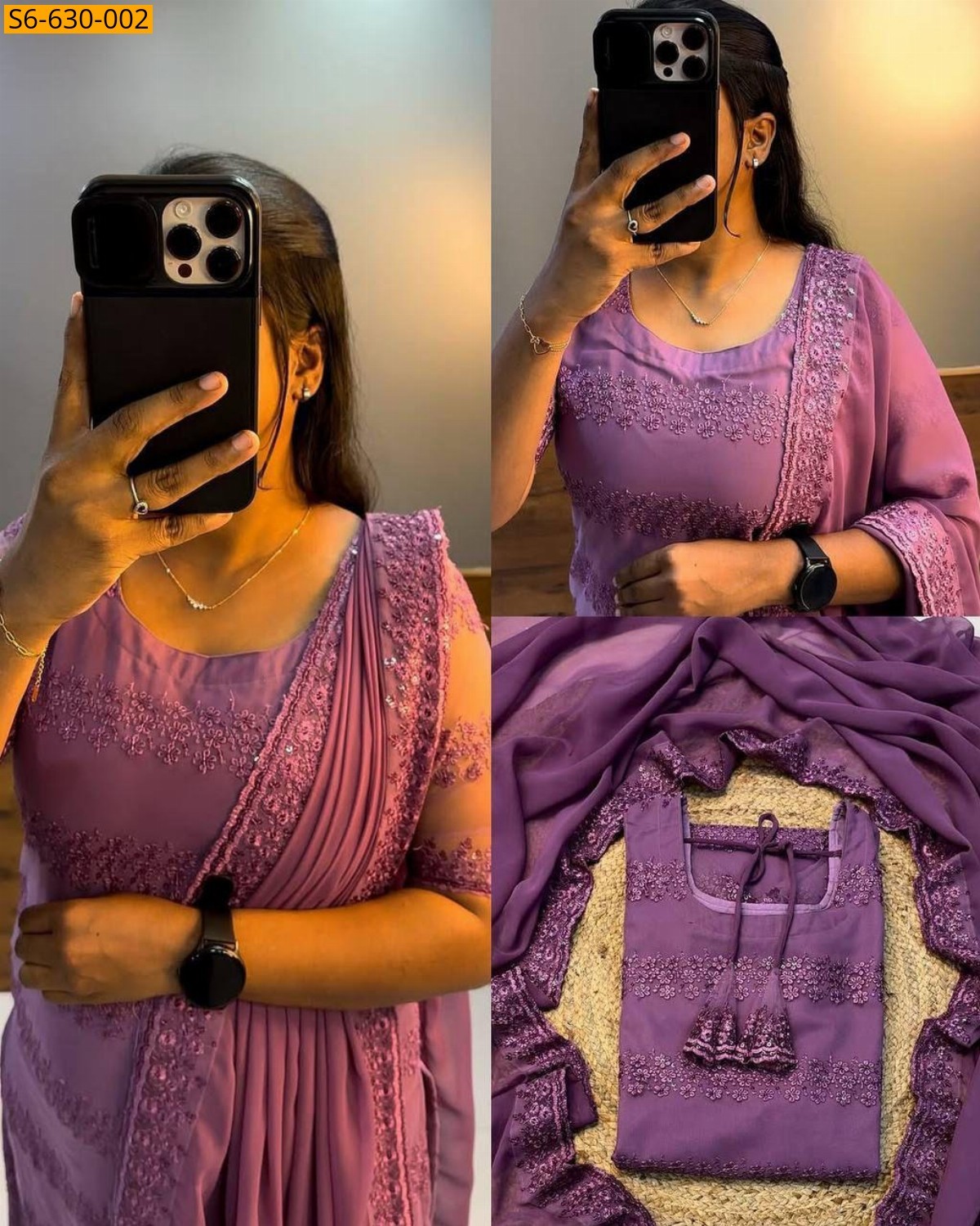 Pink Net With Sequence Work kurti