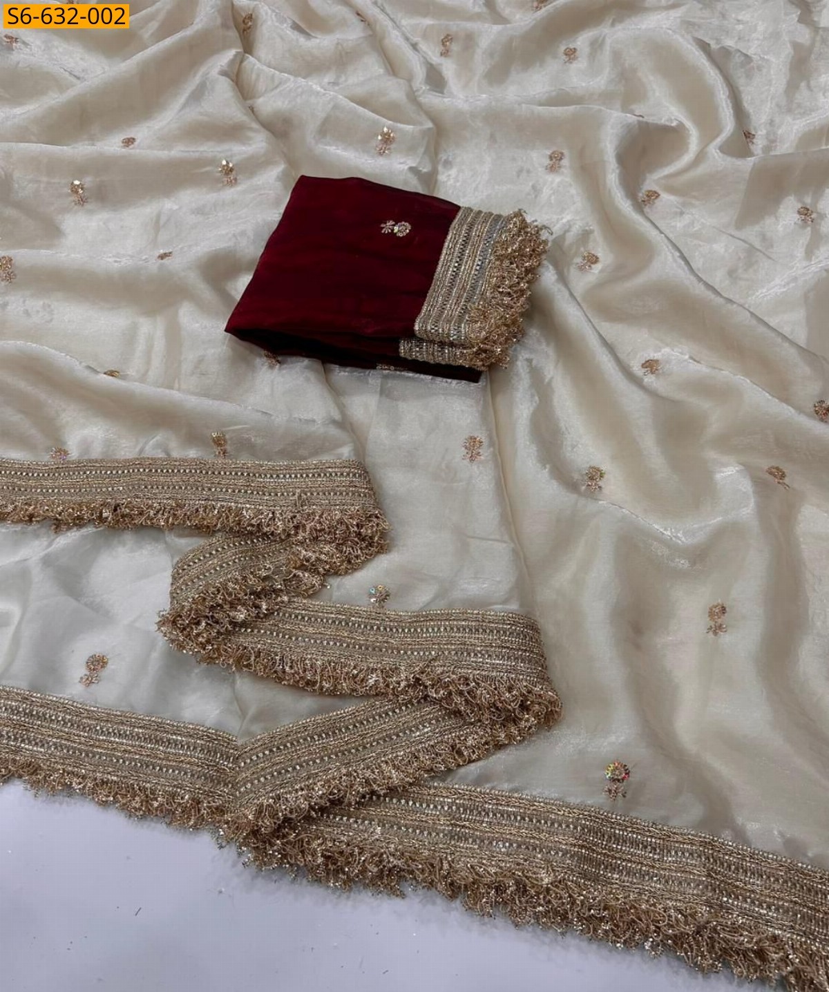 White Space satin embroidery saree