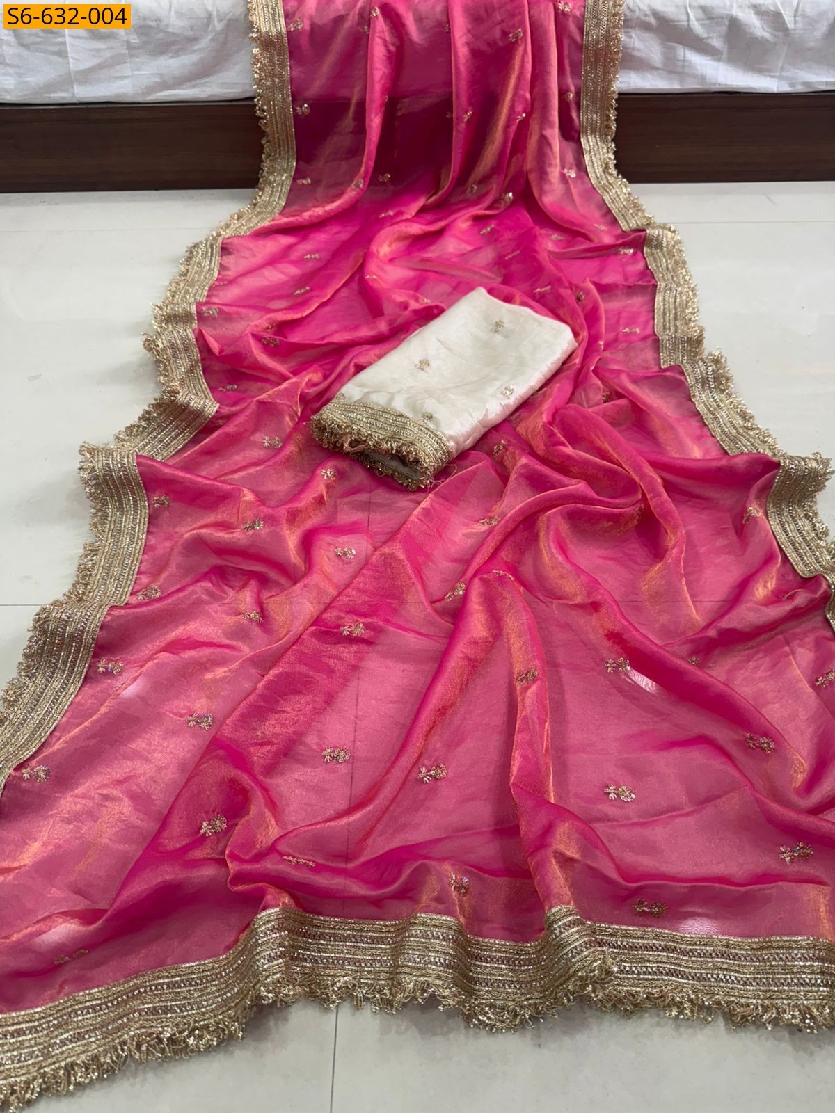 Pink Space satin embroidery saree