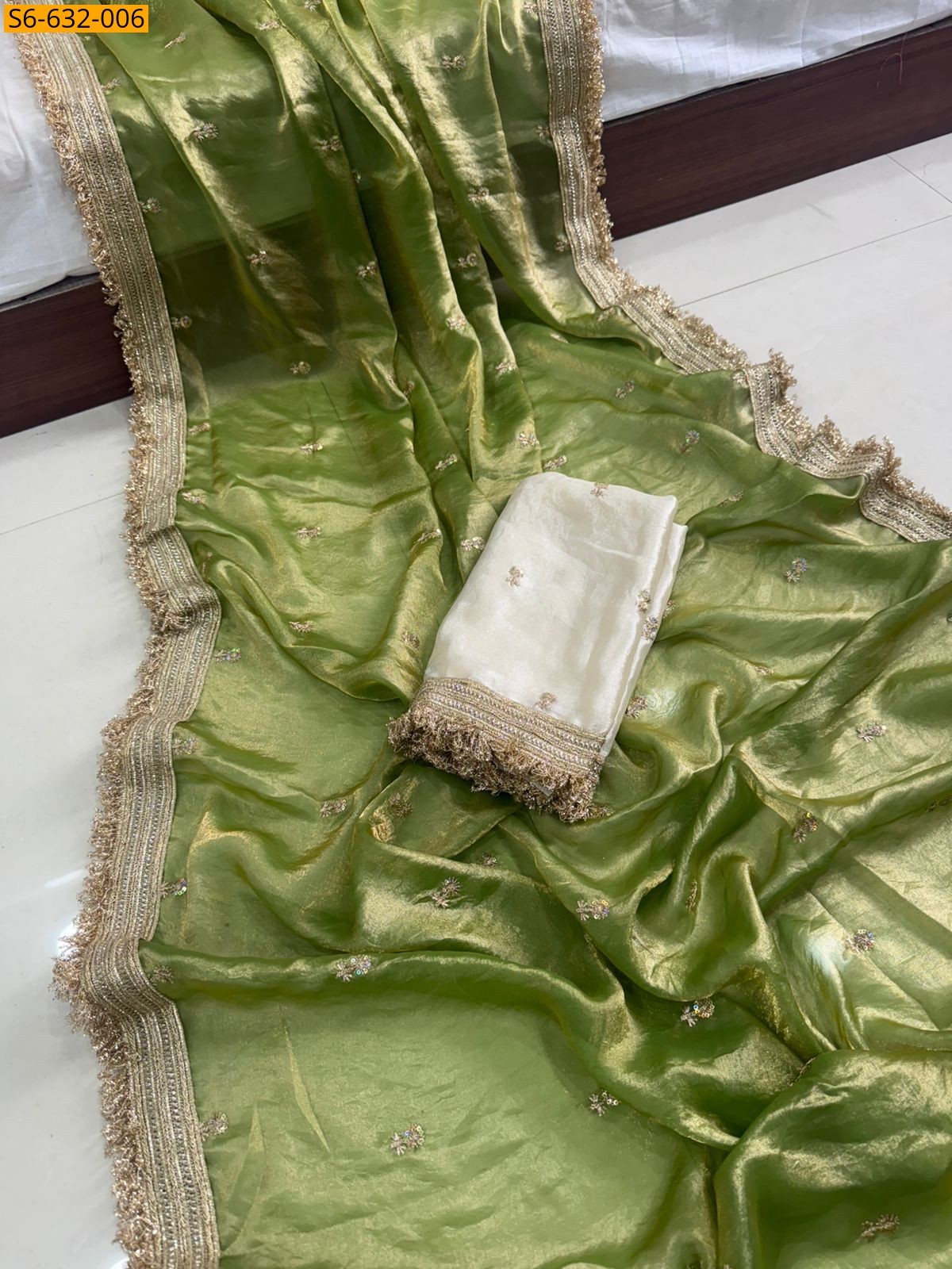 Green Space satin embroidery saree