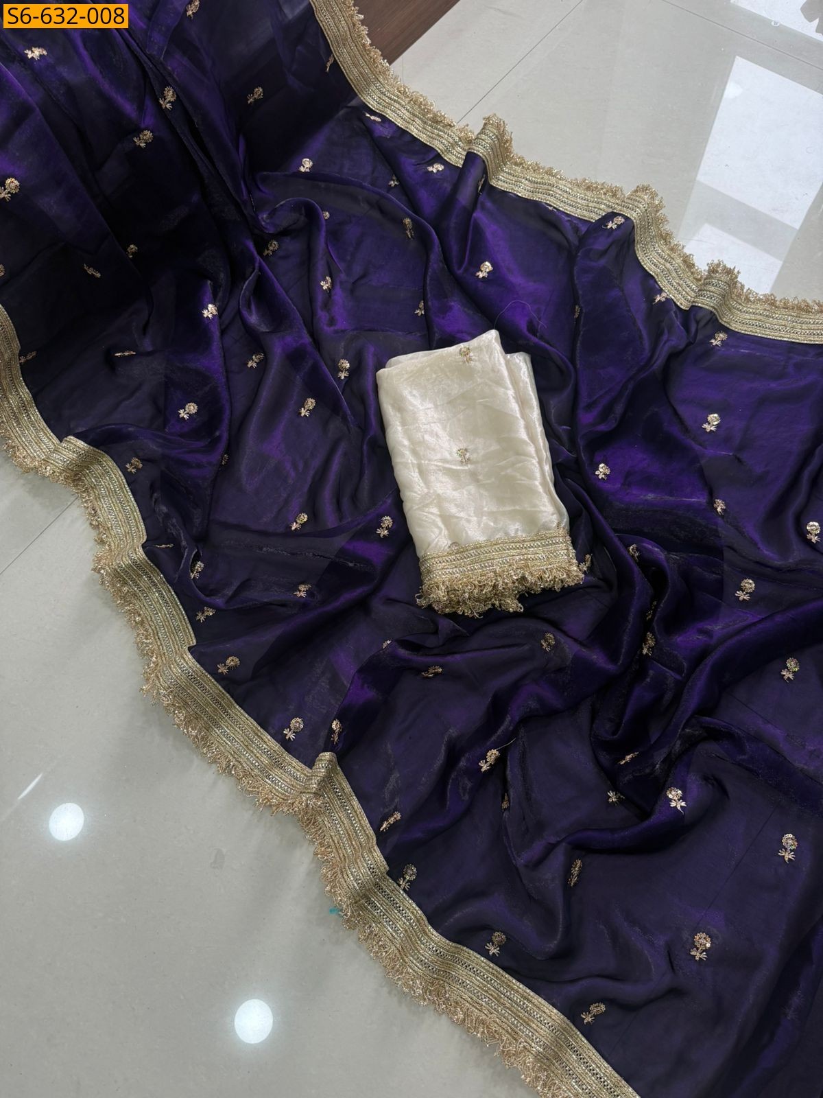 Purple Space satin embroidery saree
