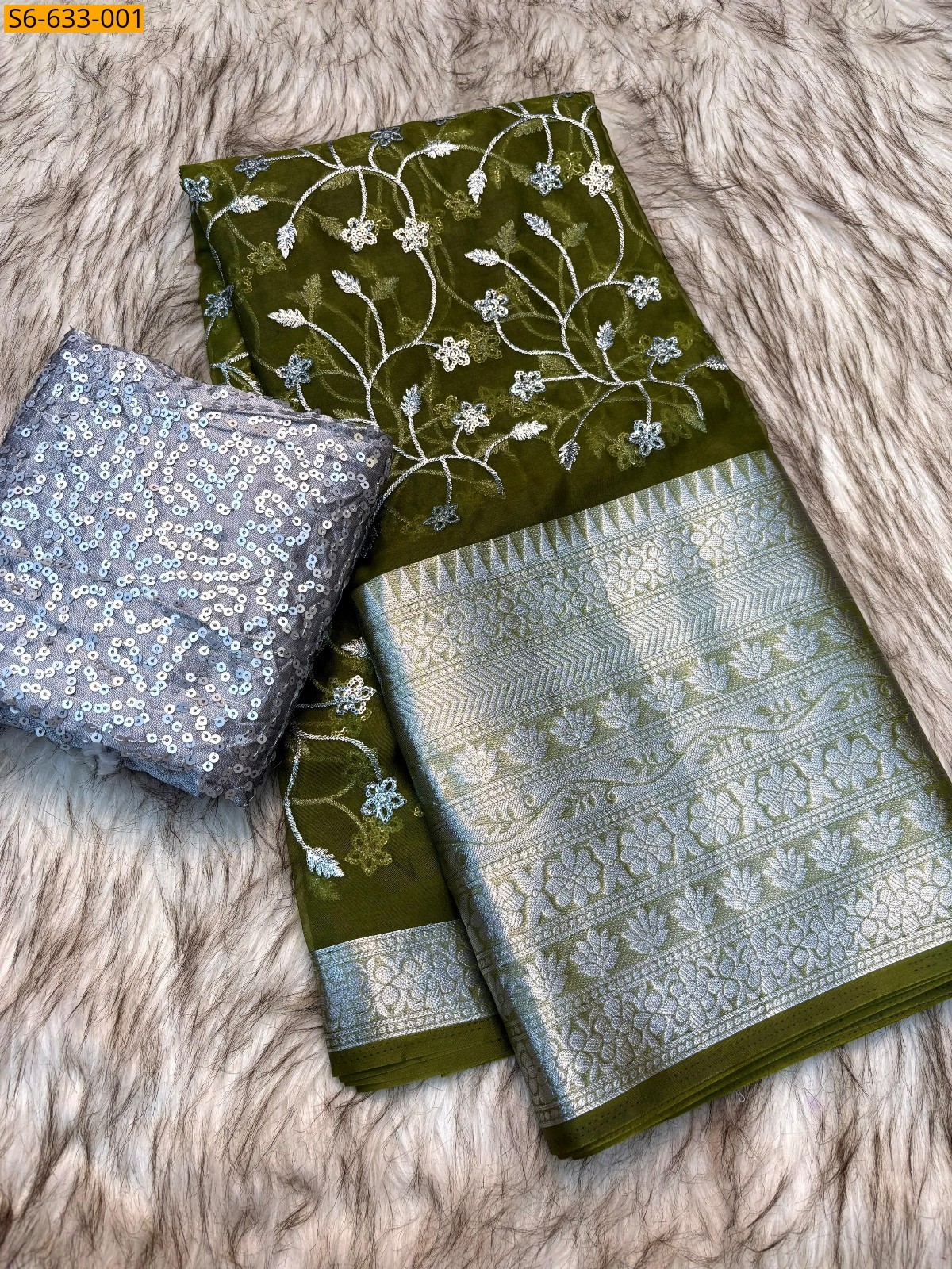 Kanchipuram organza sequence saree