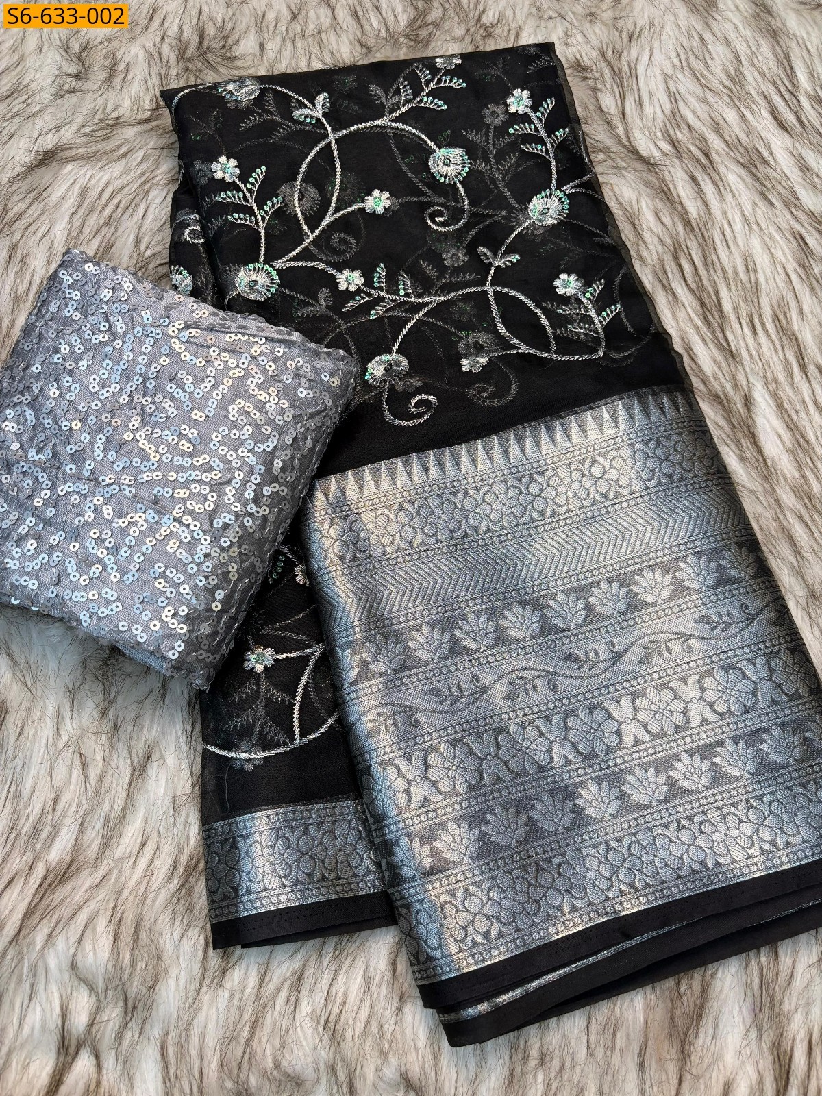 Kanchipuram organza sequence saree