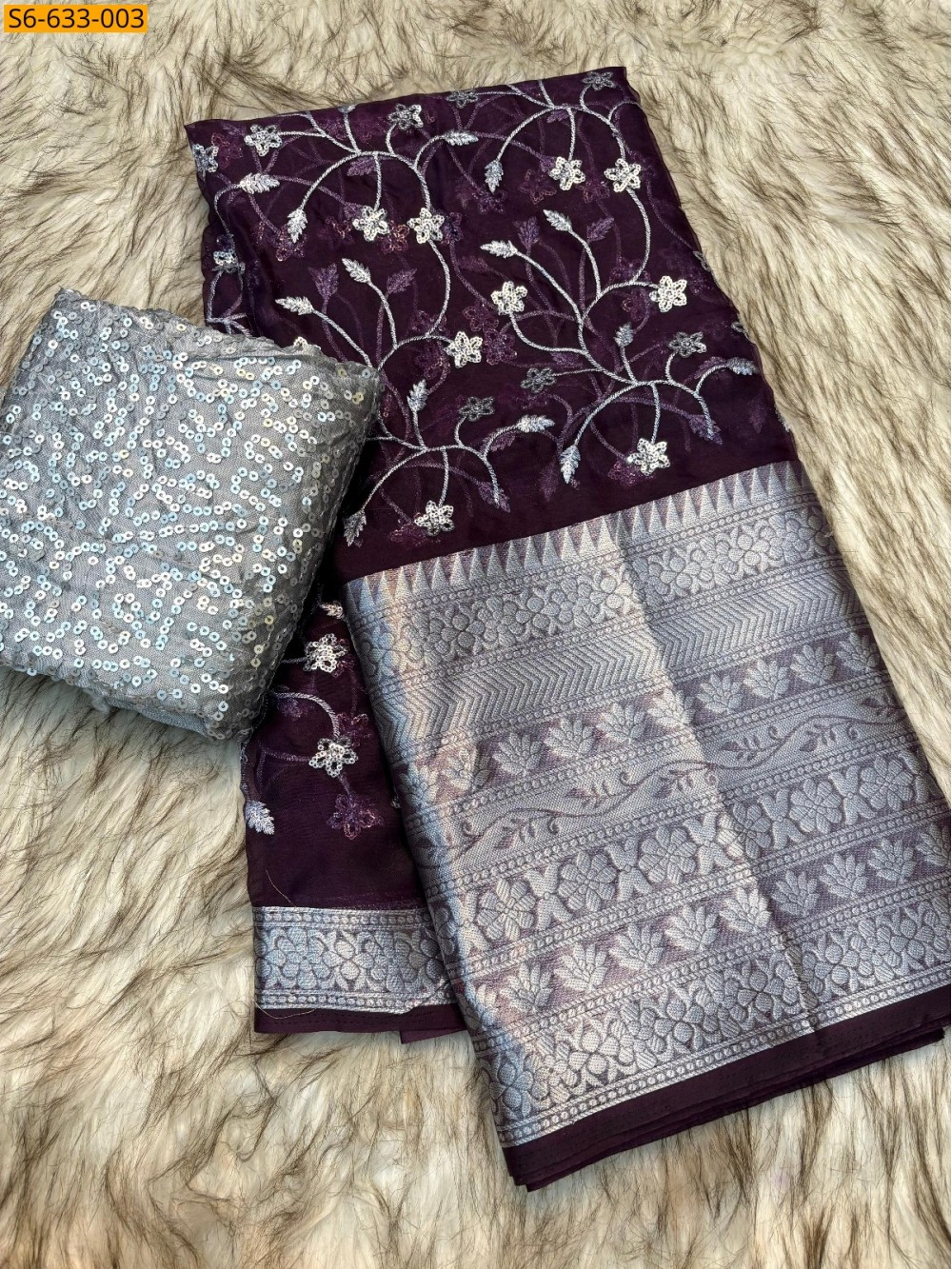 Kanchipuram organza sequence saree