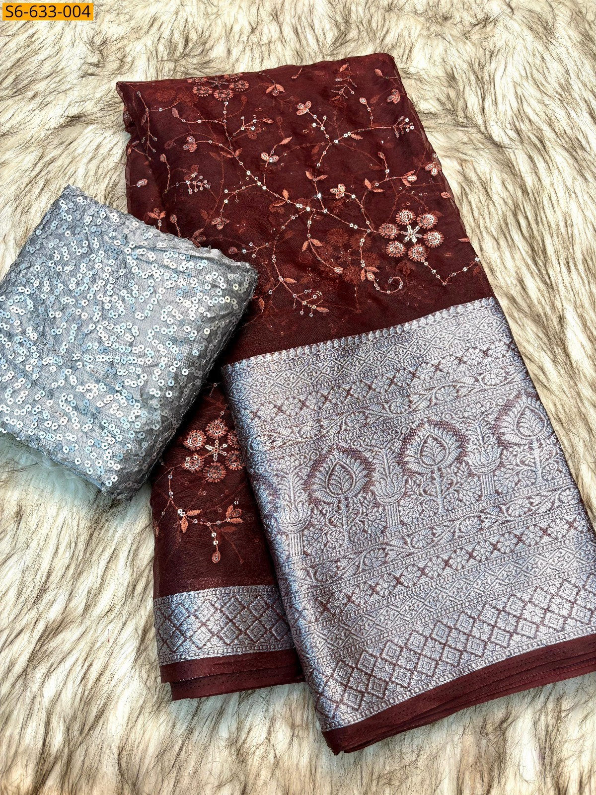 Kanchipuram organza sequence saree