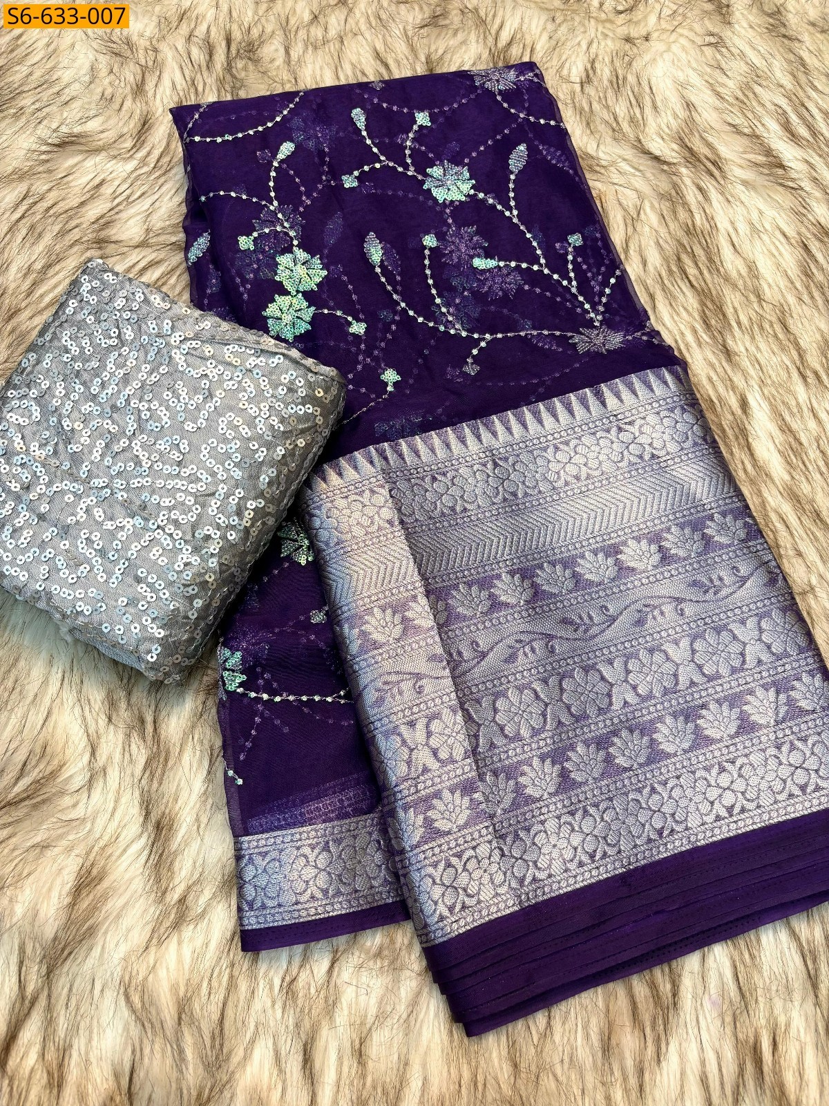 Kanchipuram organza sequence saree