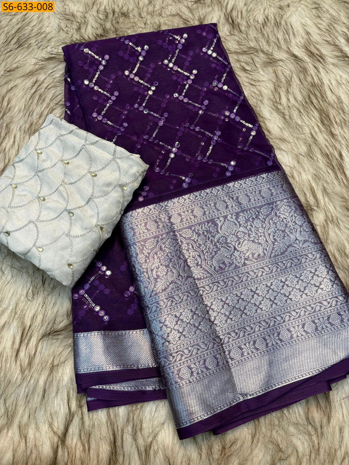 Kanchipuram organza sequence saree