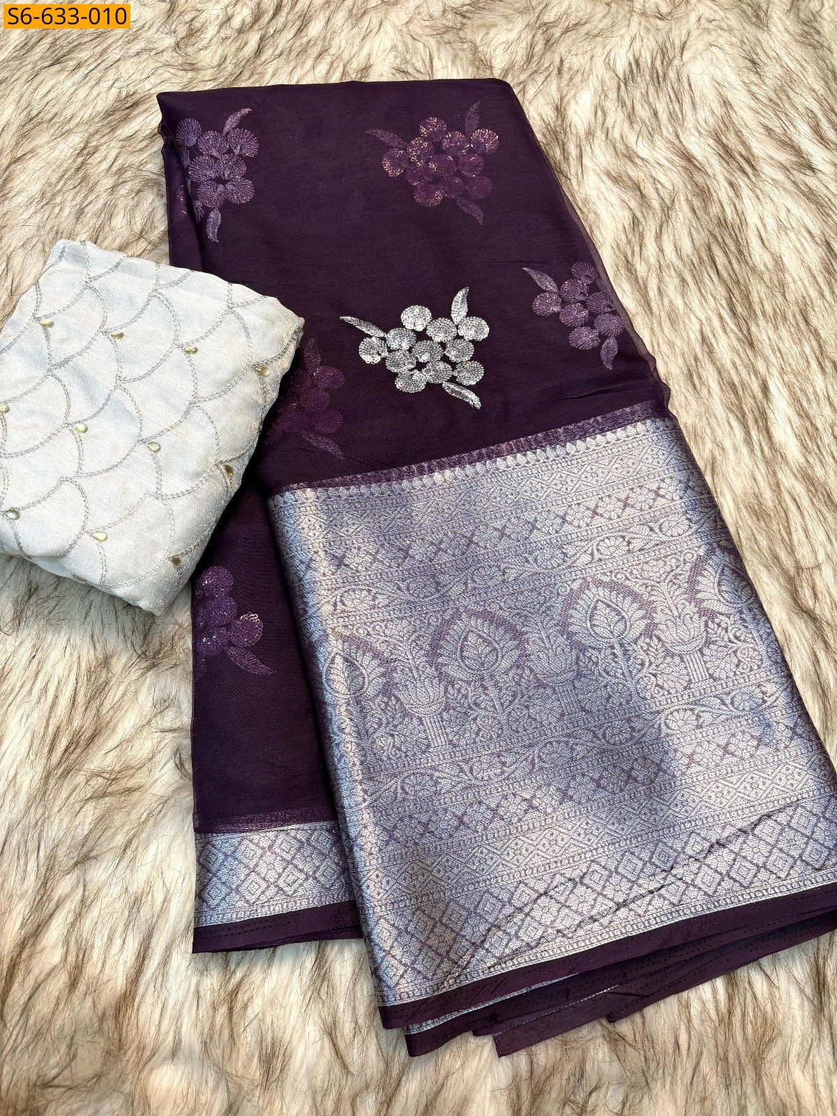 Kanchipuram organza sequence saree