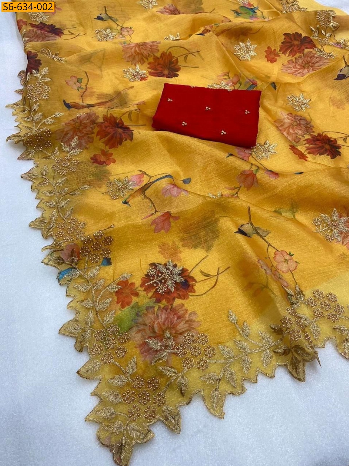 Yellow Kanchipuram organza sequence saree