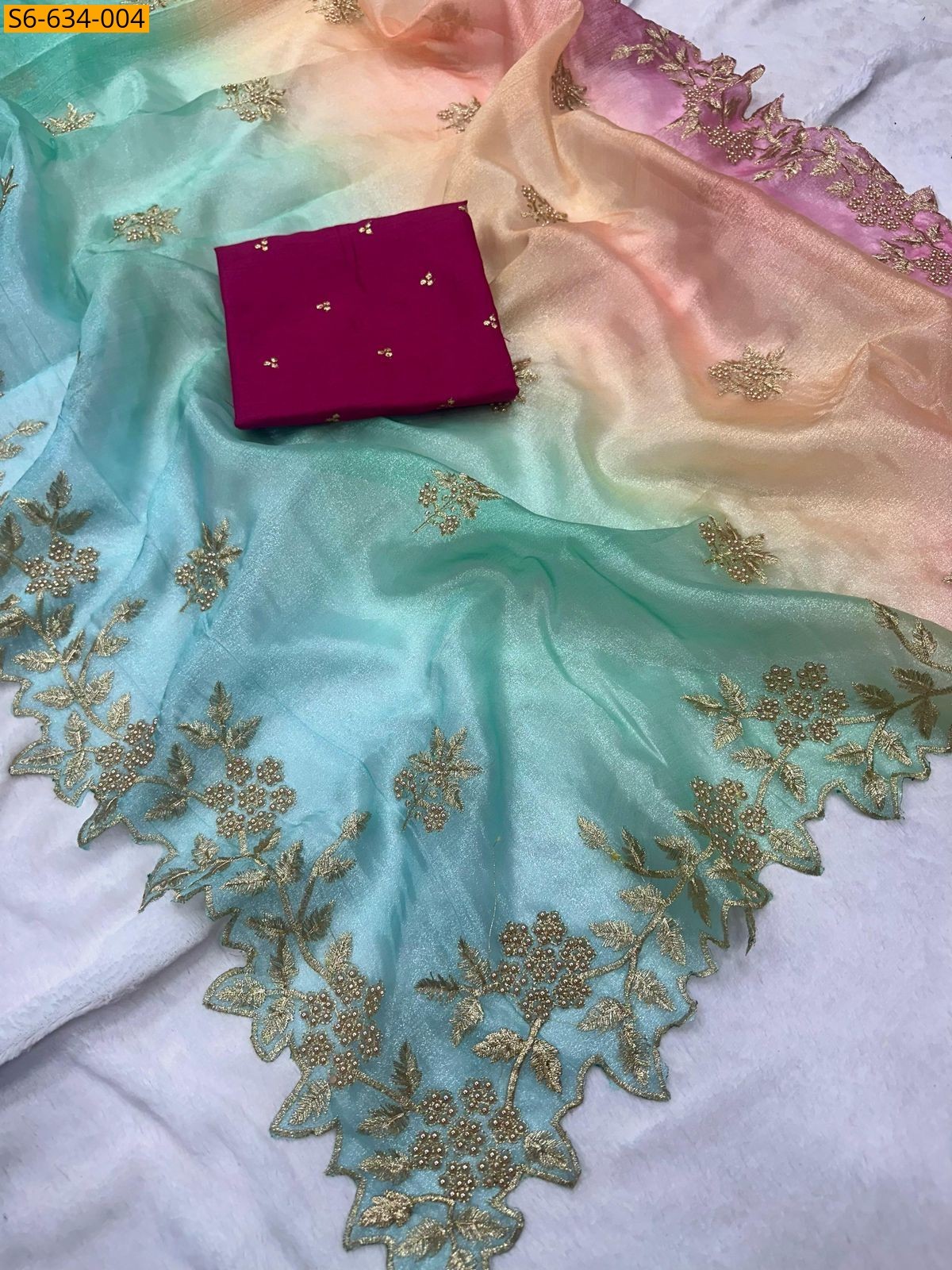 Blue Kanchipuram organza sequence saree