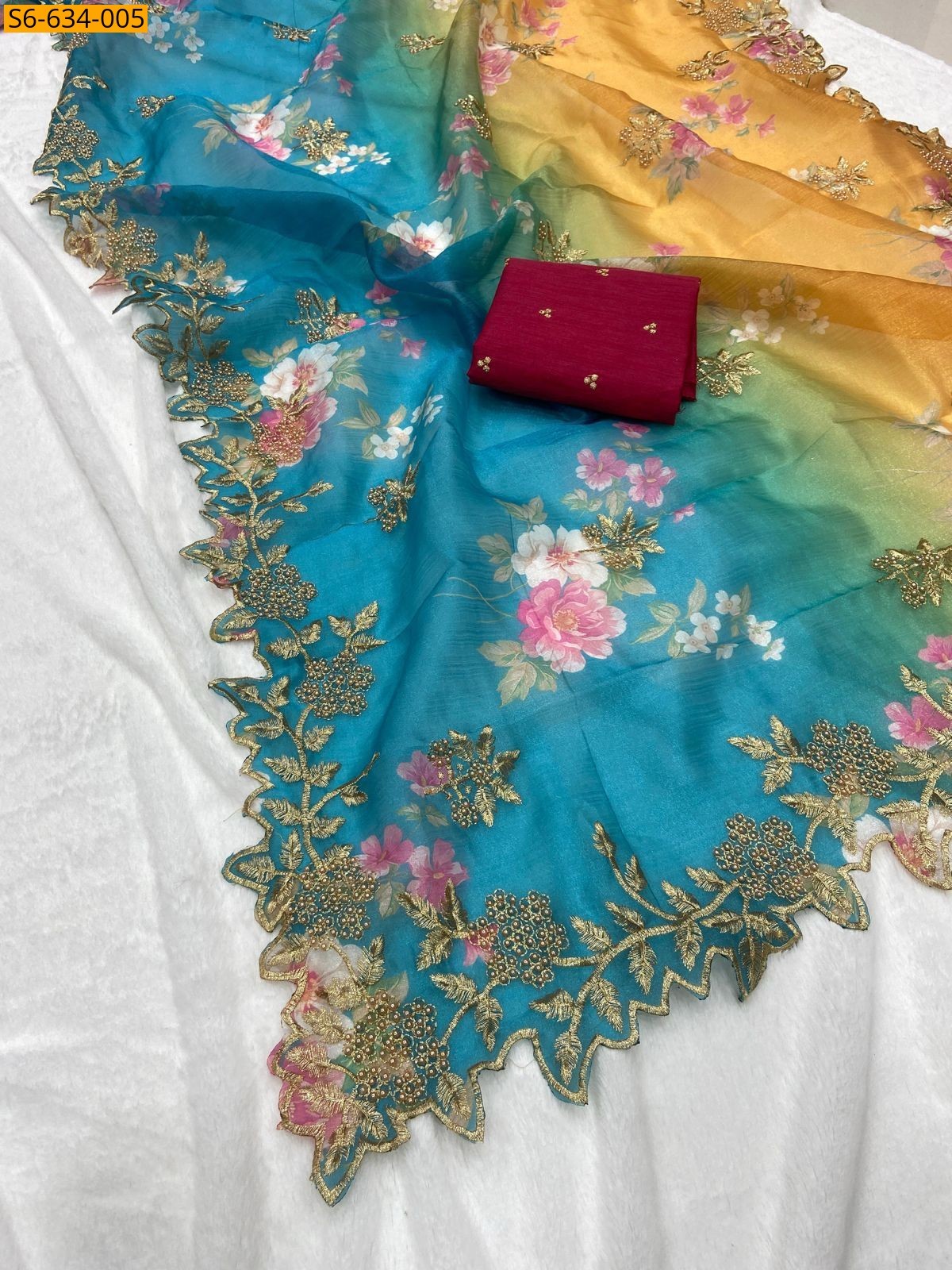 Kanchipuram organza sequence saree