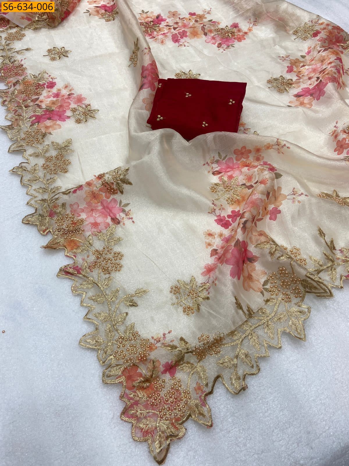 Sandal Kanchipuram organza sequence saree