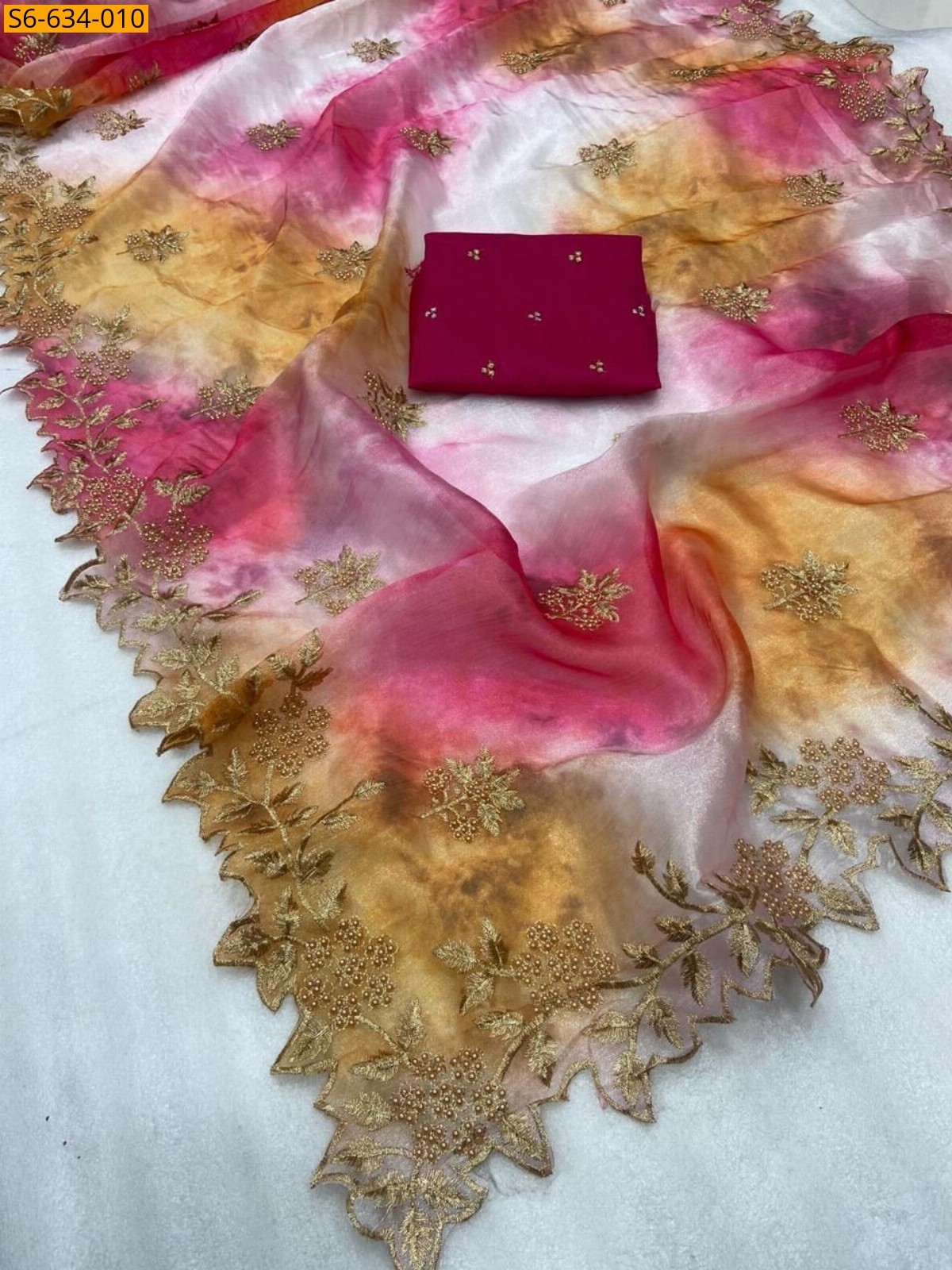 Multi color Kanchipuram organza sequence saree